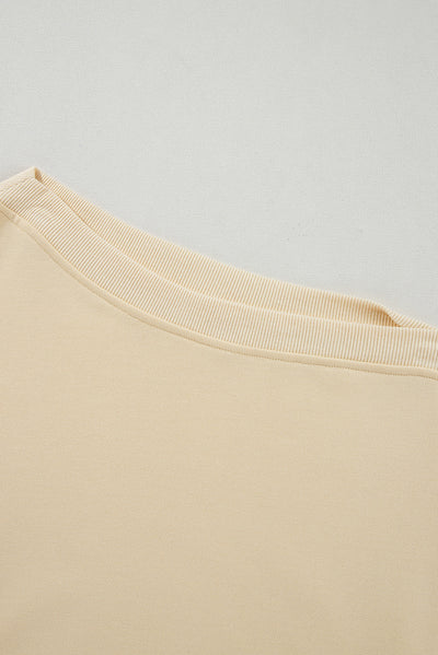 Beige Buttoned Sleeve Dropped Shoulder Sweatshirt