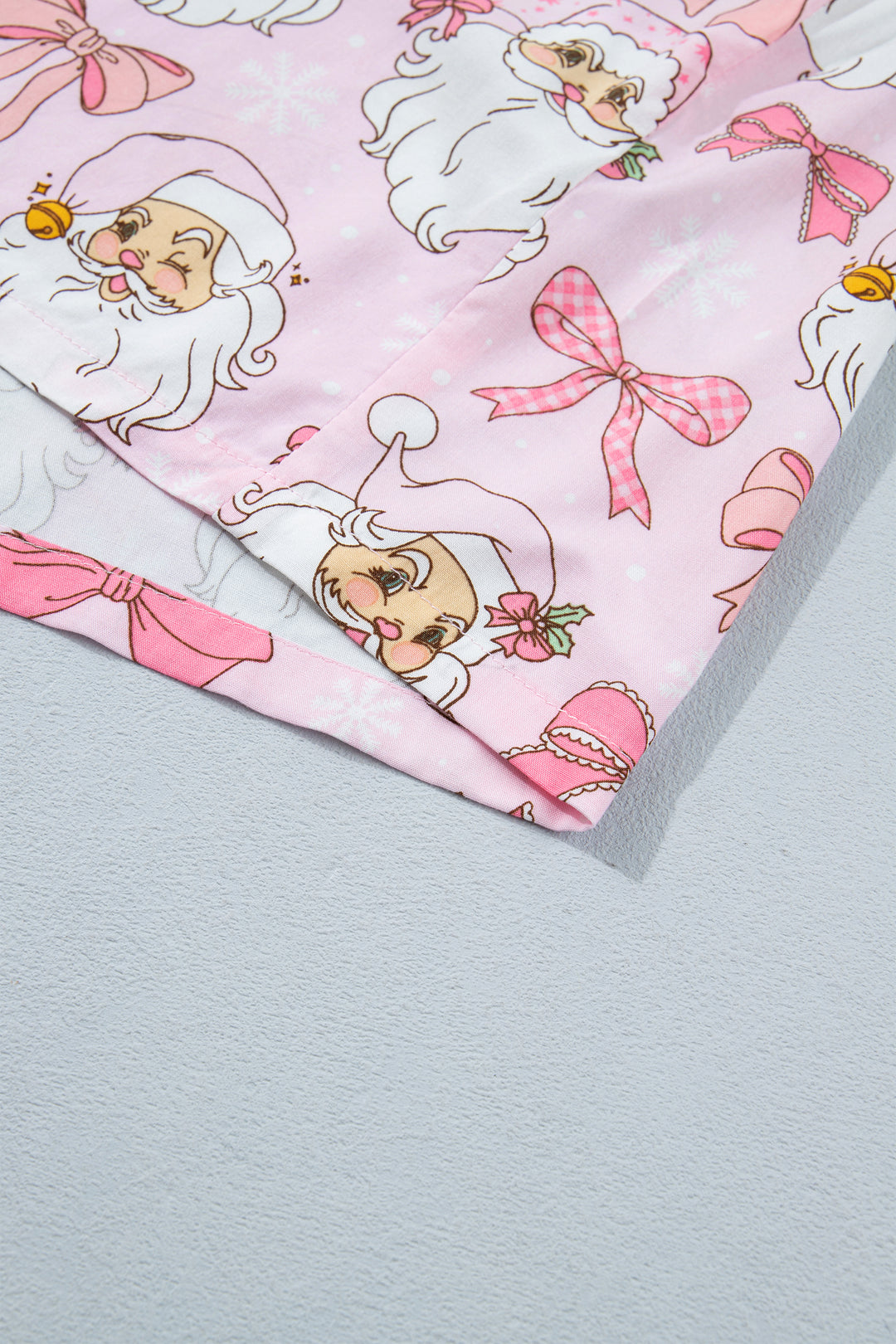 Pink Abstract Santa Print Long Sleeve Full-Length 2Pcs Lounge Set