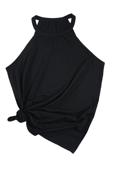 Black Solid Color Crew Neck Tank Top