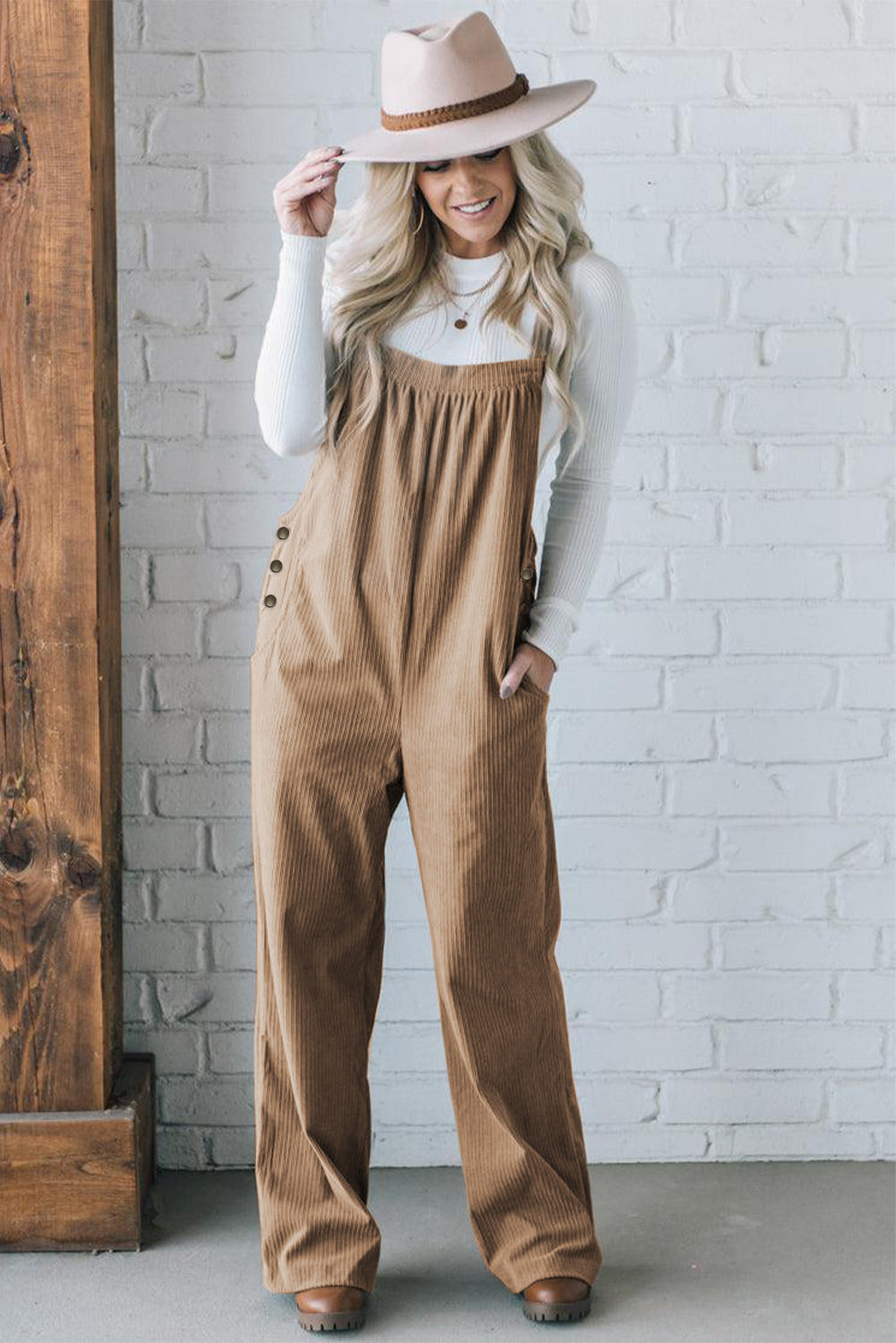 Gray Morn Solid Pocketed Loose Fit Corduroy Overall