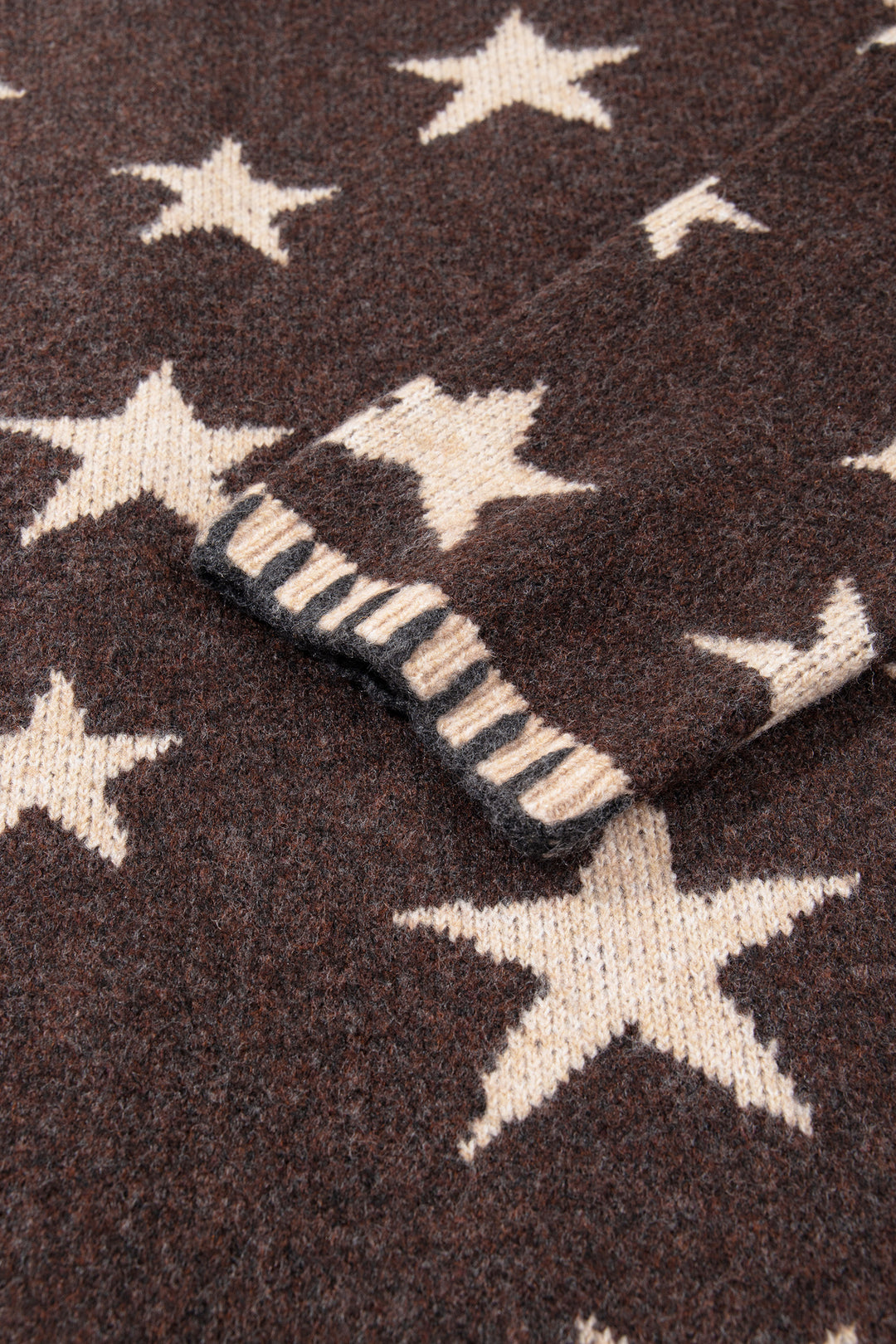 Brown Stars Pattern Colorblock Long Sleeve Shift Cardigan