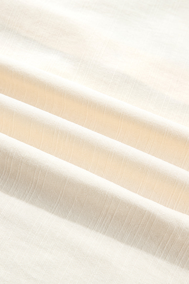 Beige Contrast Color Trim Button Down Long Puff Sleeve Shirt