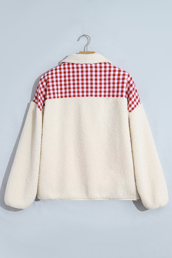 White Plush Plaid Patchwork Merry Christmas Baggy Sweatshirt