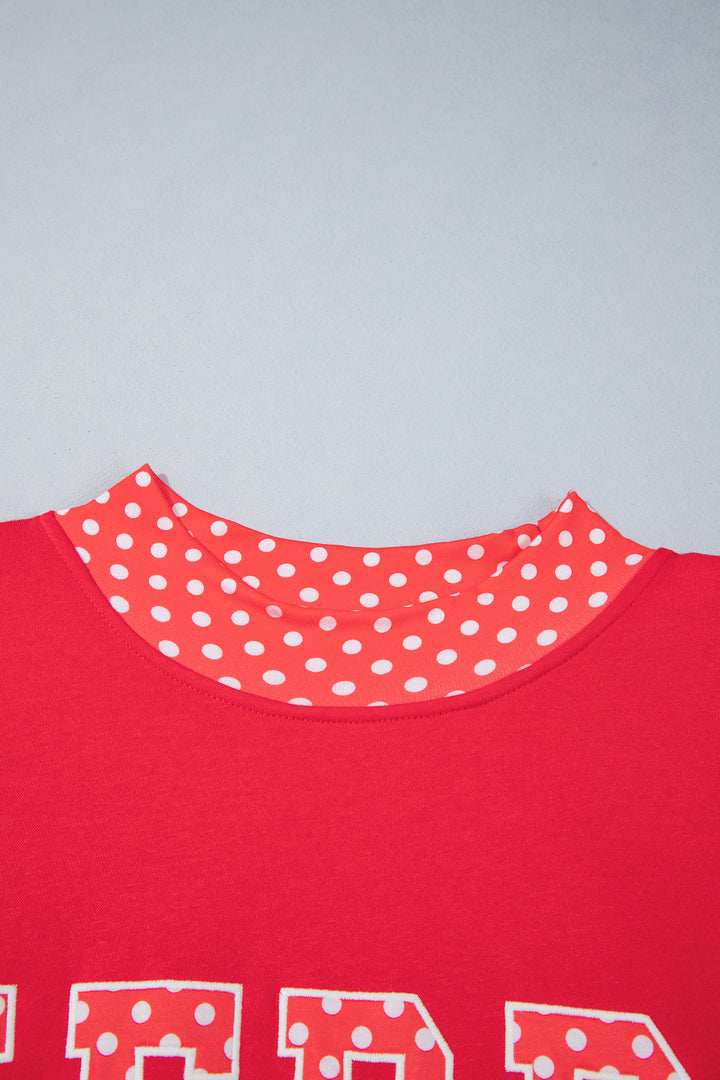 Tomato Red Casual Polka Dot Patchwork Letter Graphic Plus Size Sweatshirt