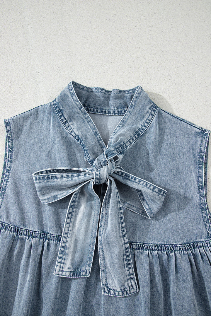 Clare Sleeveless Ruffled Chambray Dress