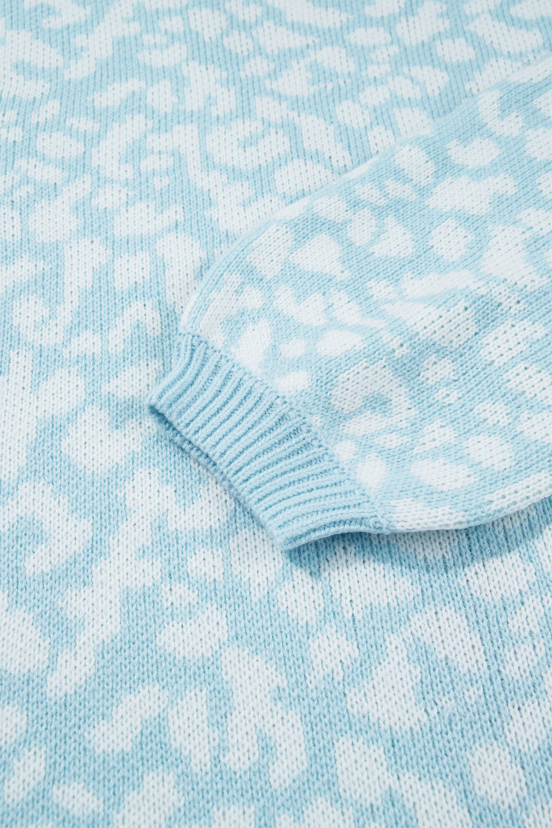 Light Blue Leopard Print V Neck Long Sleeve Loose Fit Knit Cardigan