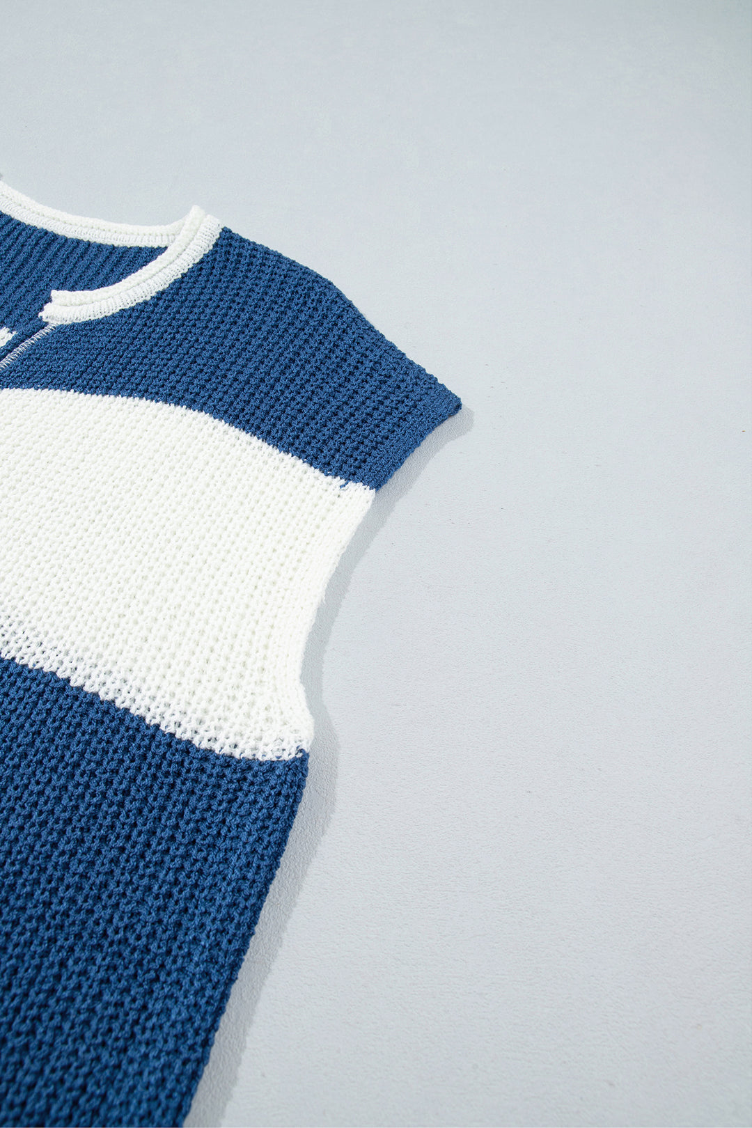 Brown Stripe Striped Colorblock Knit V Neck Short Sleeve Loose Sweater