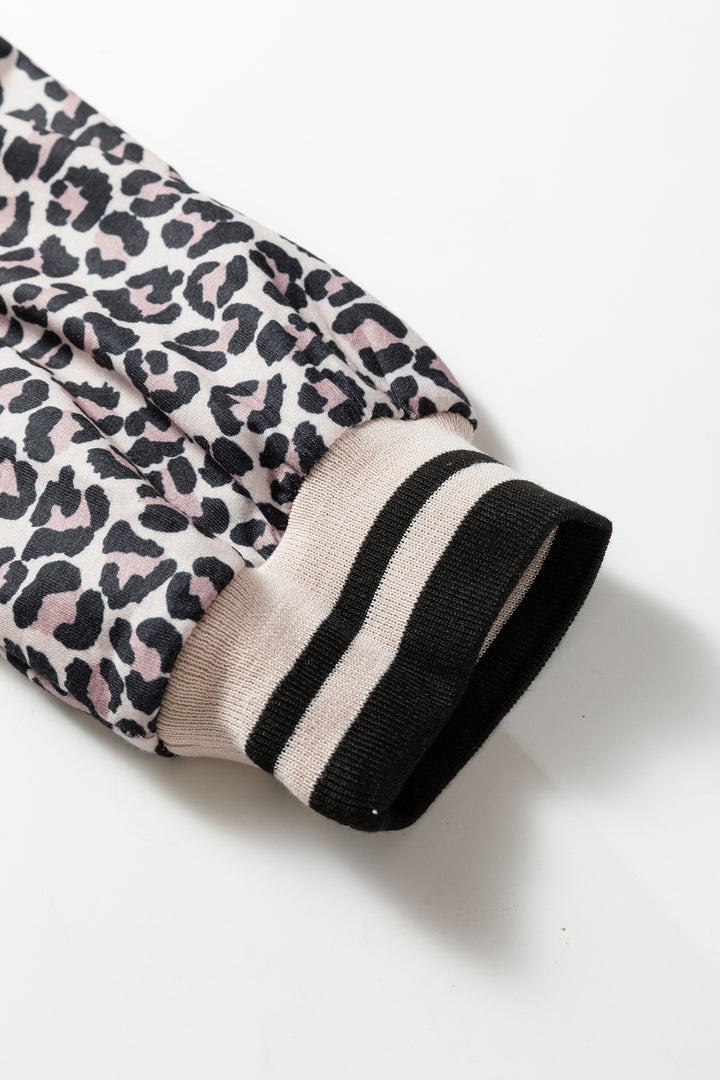 Khaki Leopard Print Half Zip up Blouse