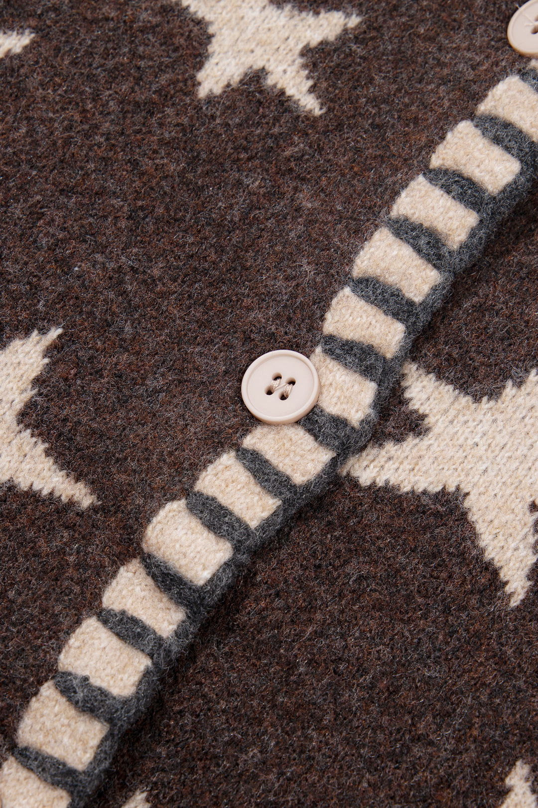 Brown Stars Pattern Colorblock Long Sleeve Shift Cardigan