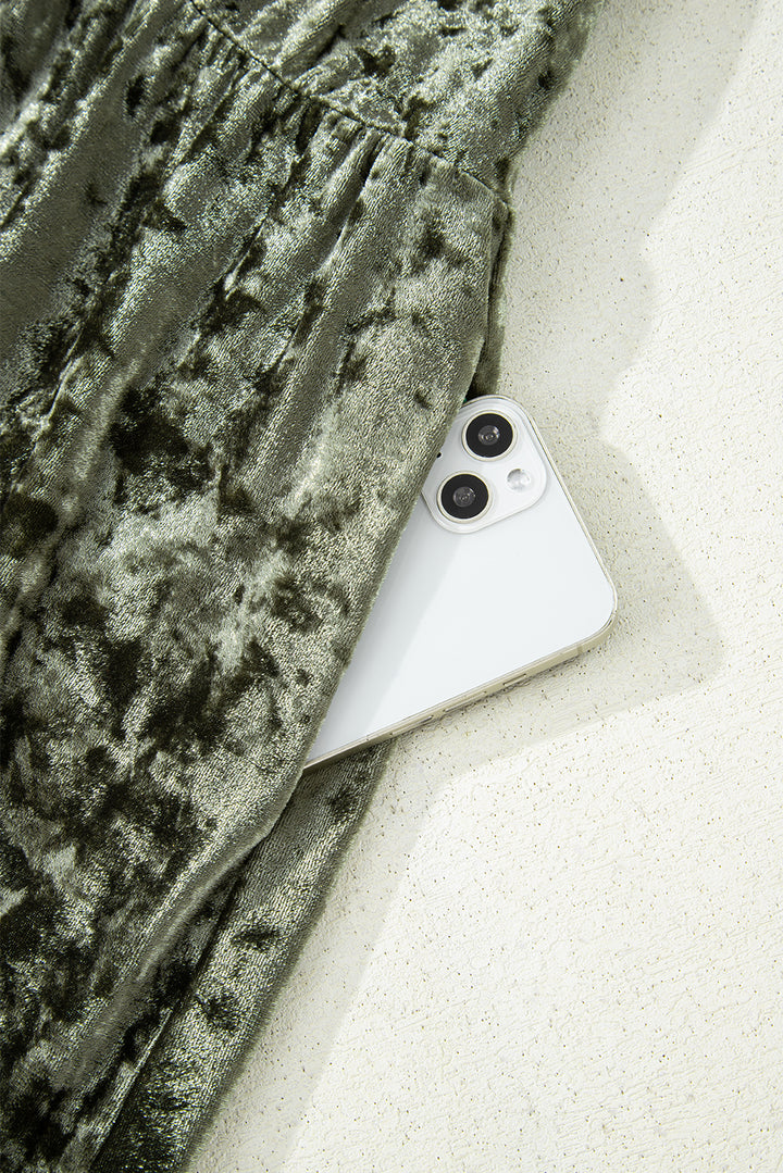 Coffee Plus Size Velvet Babydoll Mini Dress with Puff Sleeve