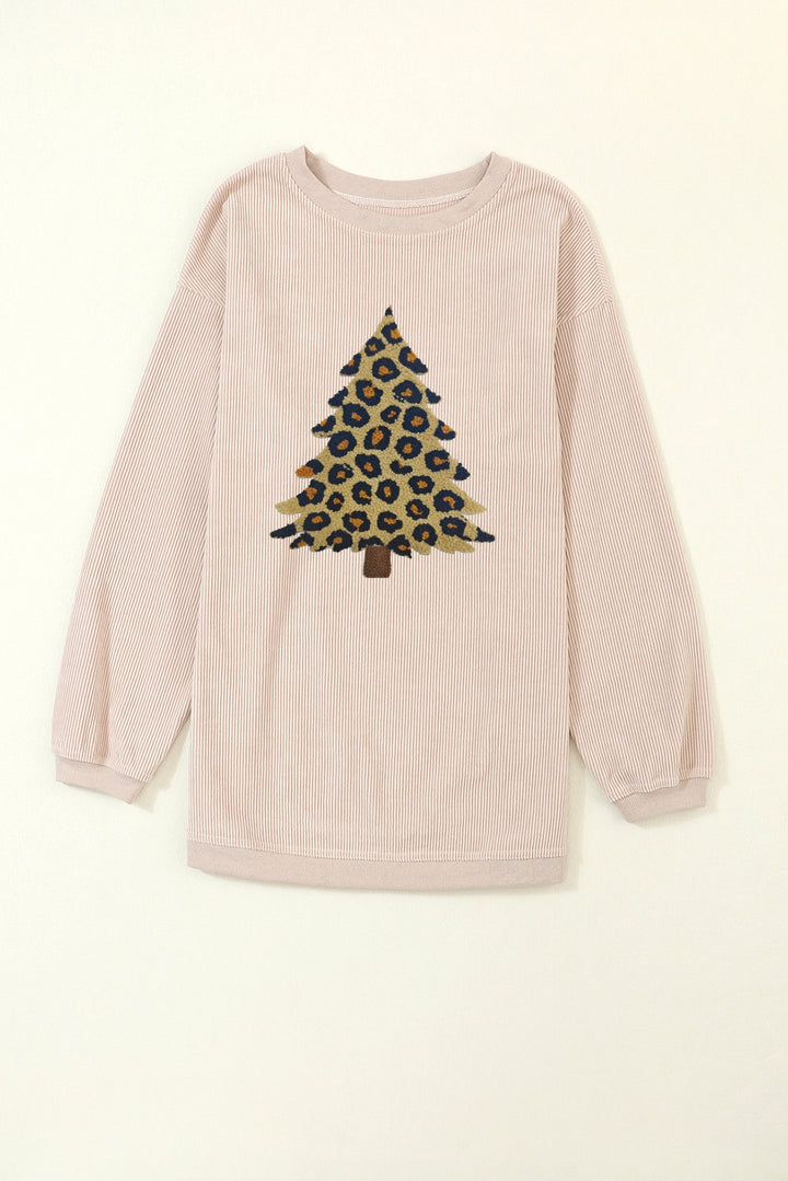 Apricot Leopard Christmas Tree Graphic Corded Sweatshirt