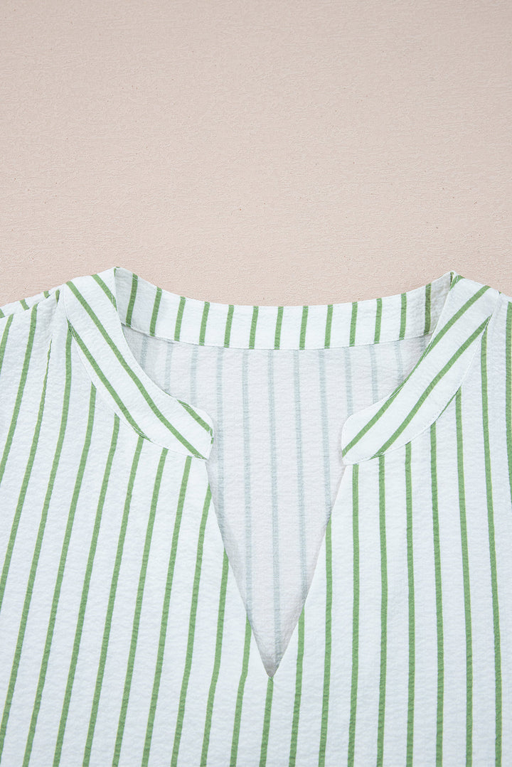 Ashley Stripe Flower Puff Sleeve V Neck Babydoll Blouse