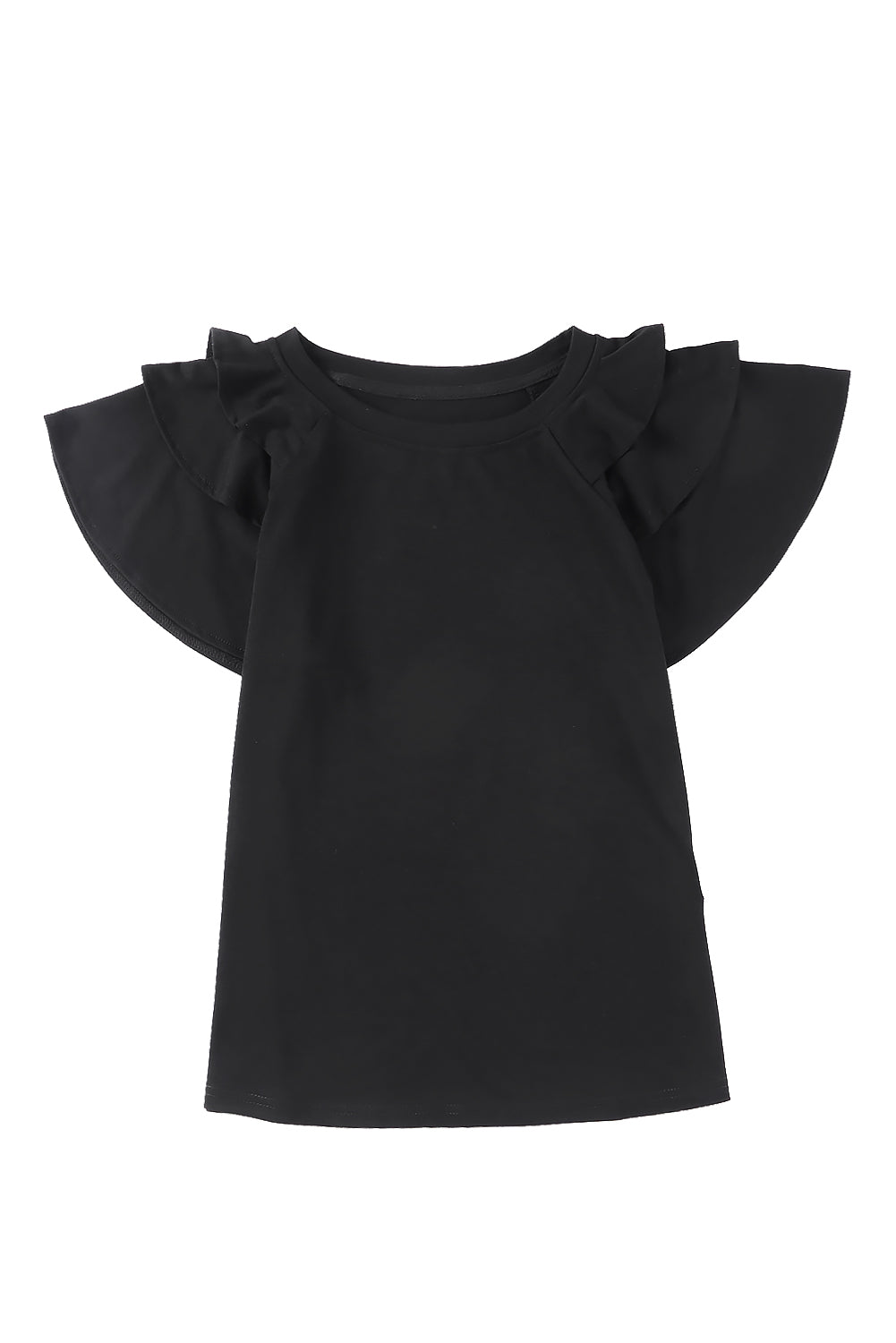 Black Plain Tiered Ruffled Short Sleeve T Shirt