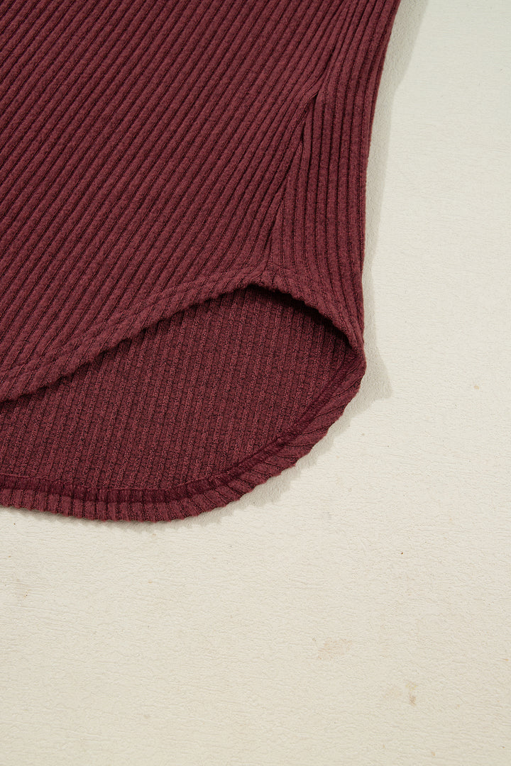 Wild Ginger Plus Size Ribbed Button Decor Long Sleeve Loose Top