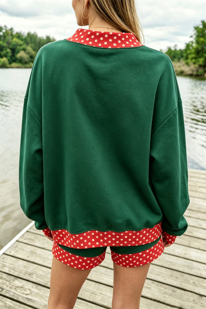 Carrot Gingham Trim Baggy Pullover 2pcs Short Set