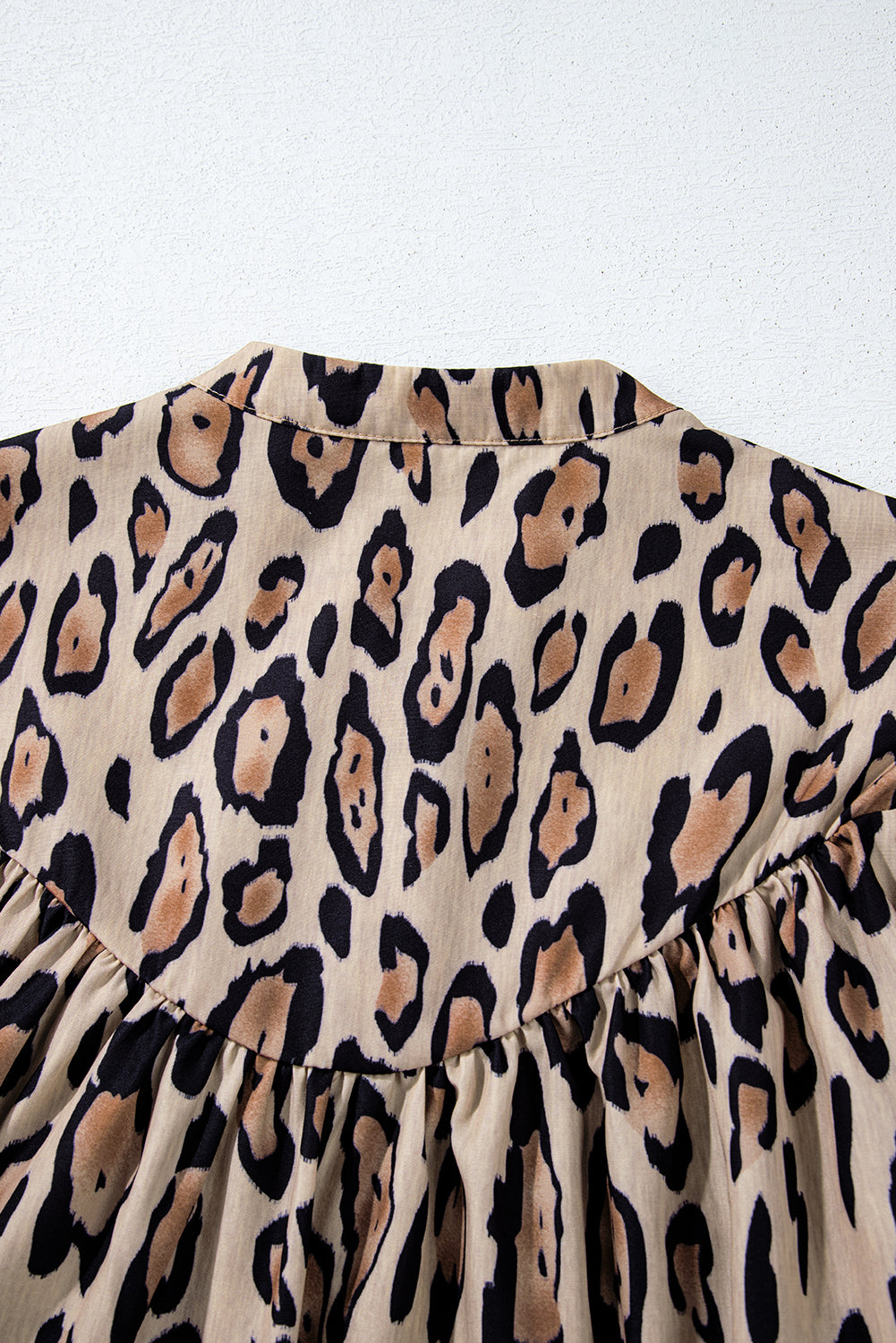 Light French Beige Oversized Leopard Print Balloon Sleeve Casual Shirt