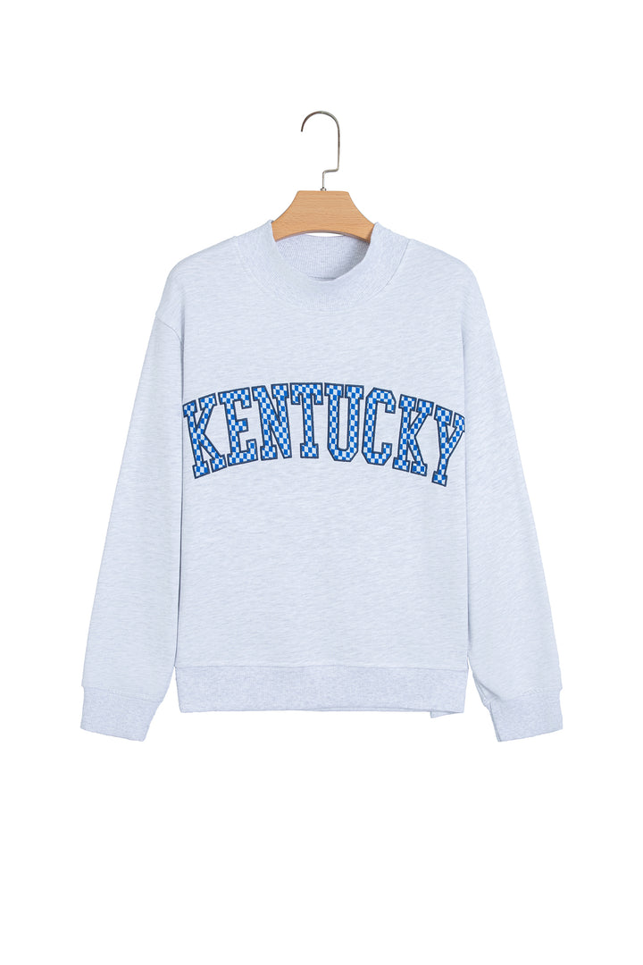 Light Grey High Neck Embroidered Checkered Letter Game Day Sweatshirt