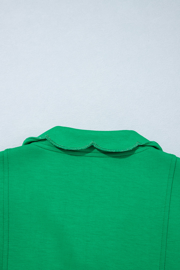 Bright Green Sleeveless Zip Front Scallop Hem Mini Dress