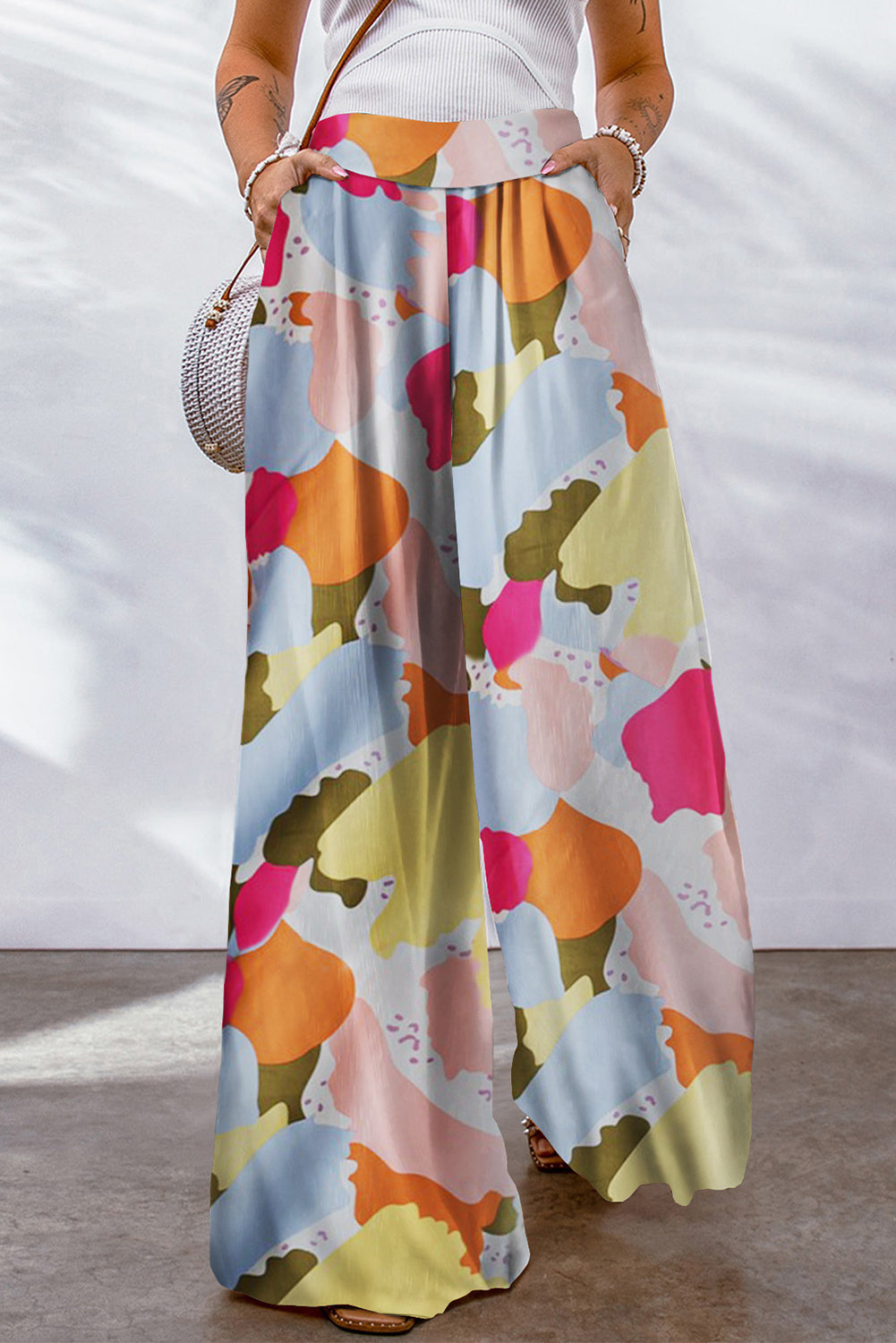 Multicolor Color Palette Print Flowy Wide Leg Pants