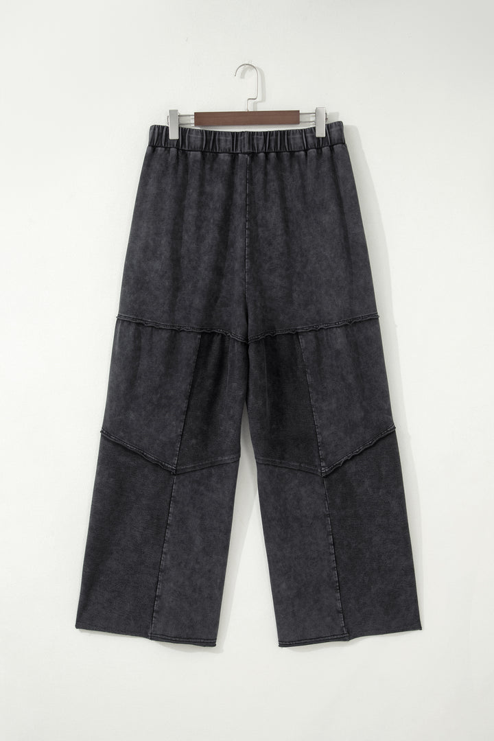 Black Plus Size Mineral Wash Exposed Seam Patchwork Drawstring Loose Pants