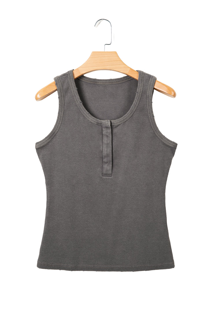 Bright Pink Vintage Distressed Ribbed Mineral Wash Tank Top