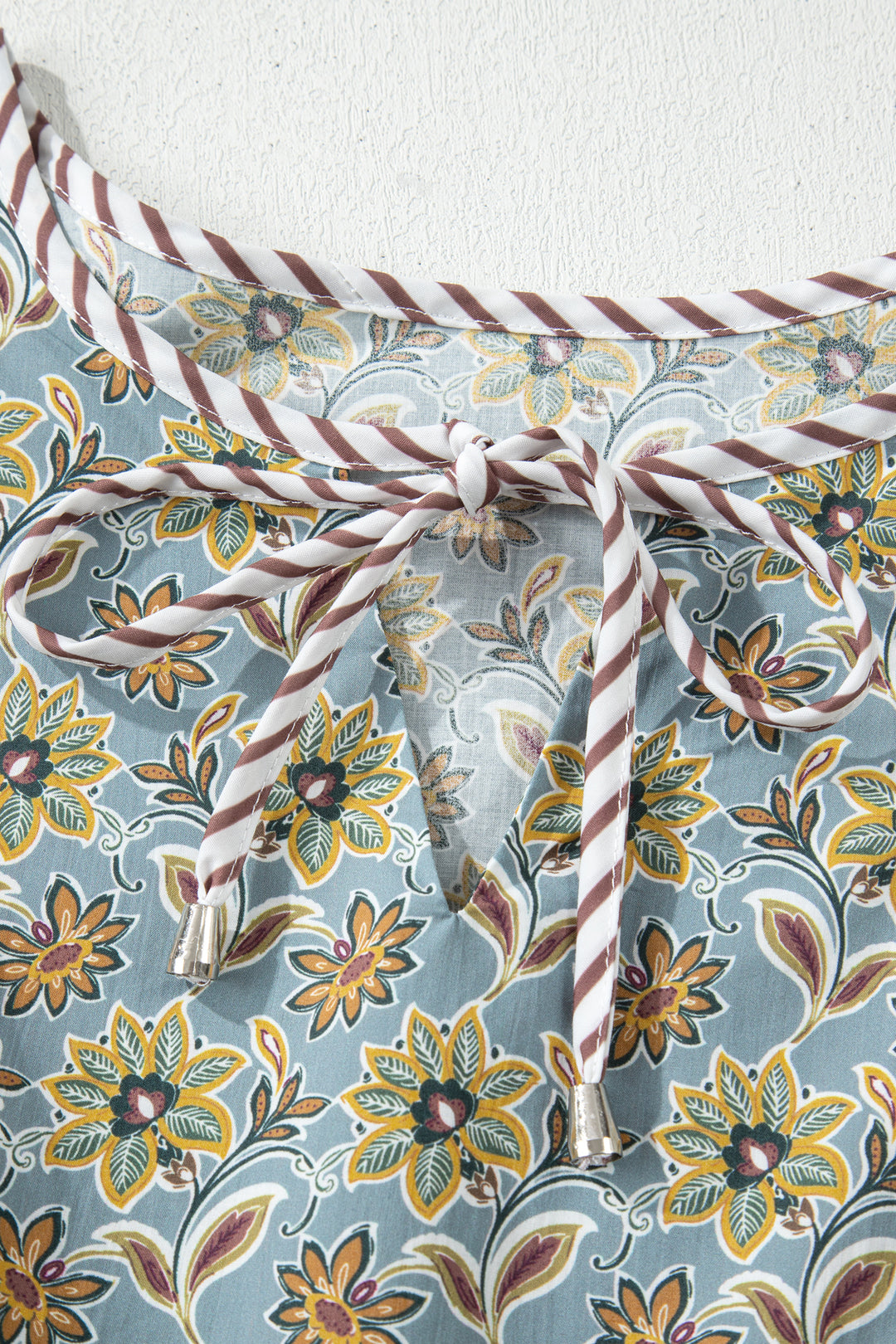 Green Plus Size Mixed Floral Print Striped Trim Loose Mini Dress