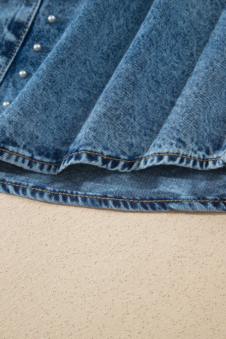 Sail Blue Rivet Embellished Western Style Regular Fit Long Sleeve Denim Jacket