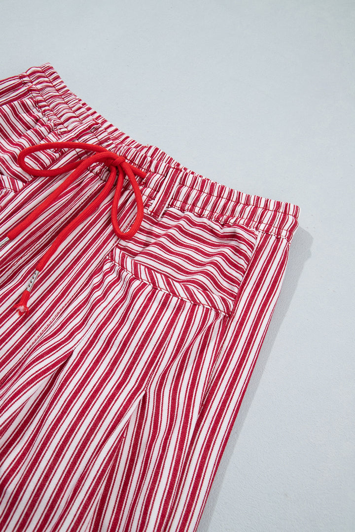 Red Stripe Drawstring Casual Loose Pants