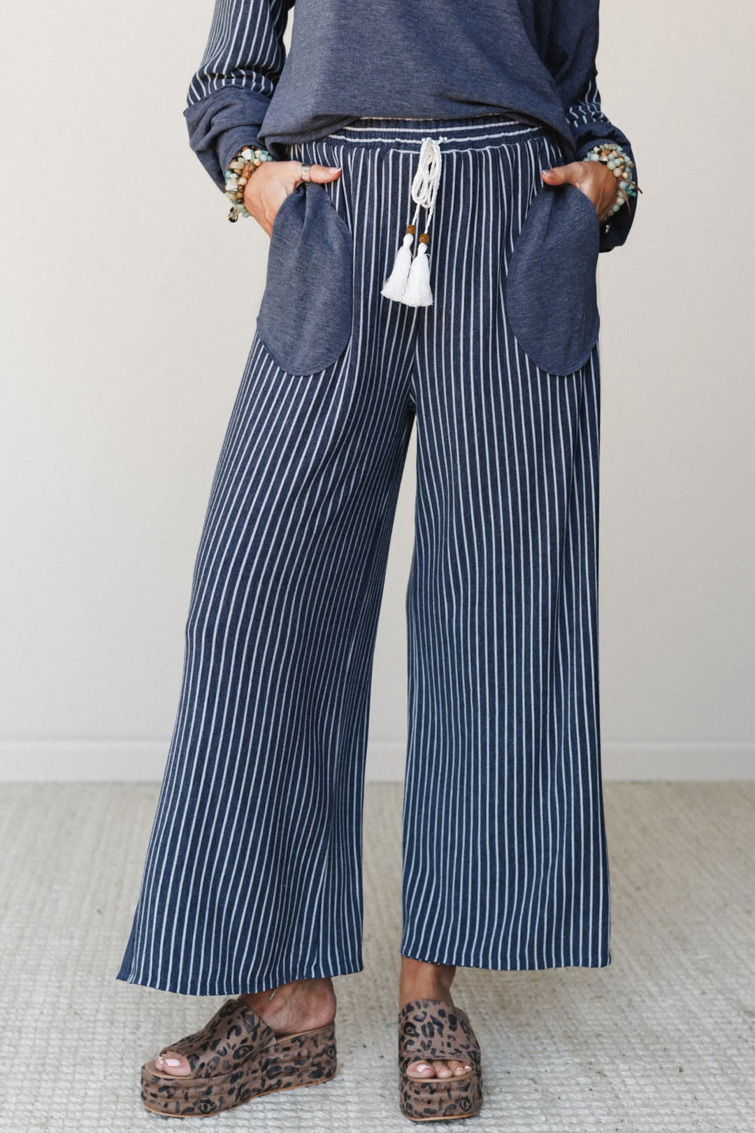 Fushia Raw Seam Patchwork Long Sleeve Top Pocket Casual Pants 2pcs Set