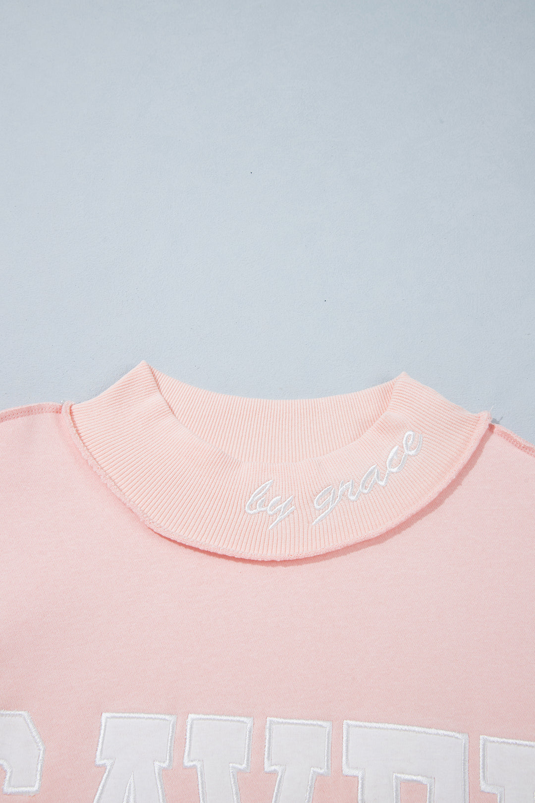 Gray Saved By Grace Embroidered Detail Letter Graphic High Neck Sweatshirt