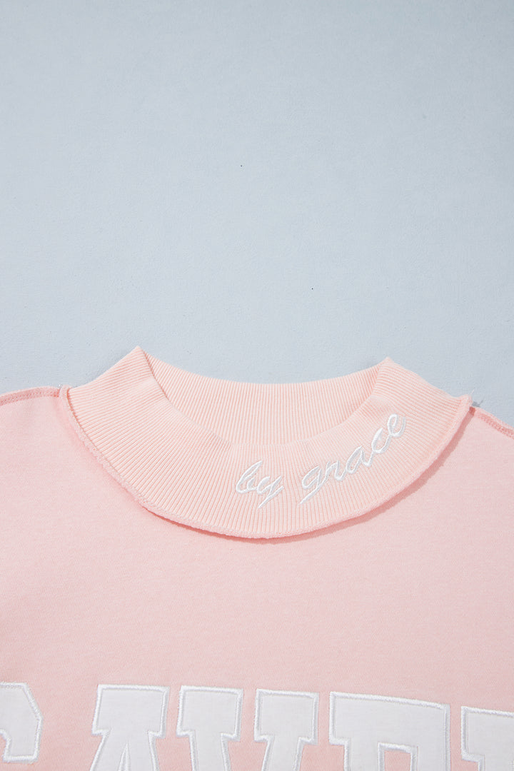 Gray Saved By Grace Embroidered Detail Letter Graphic High Neck Sweatshirt