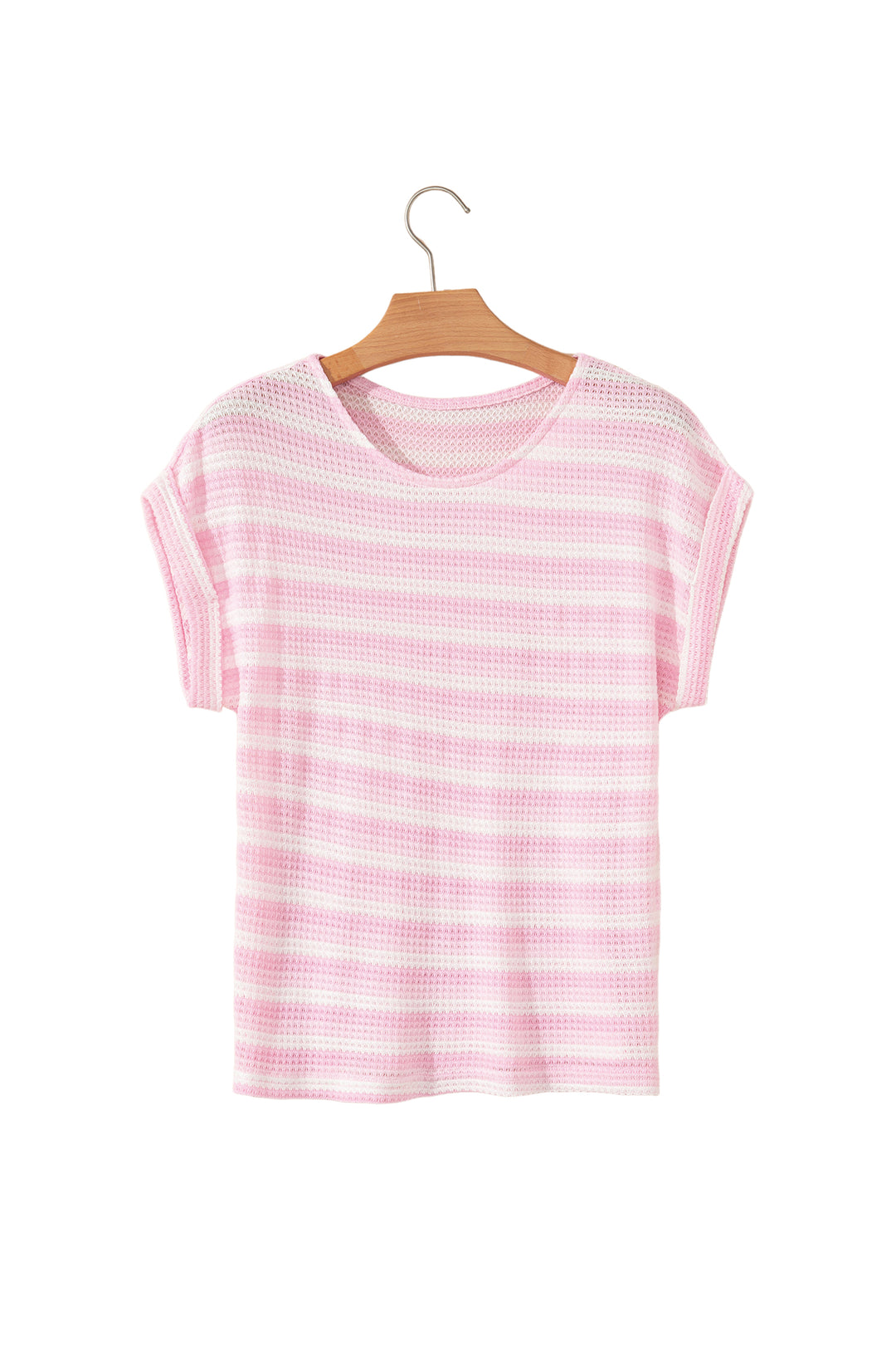 Pink Striped Print Waffle Knit T Shirt