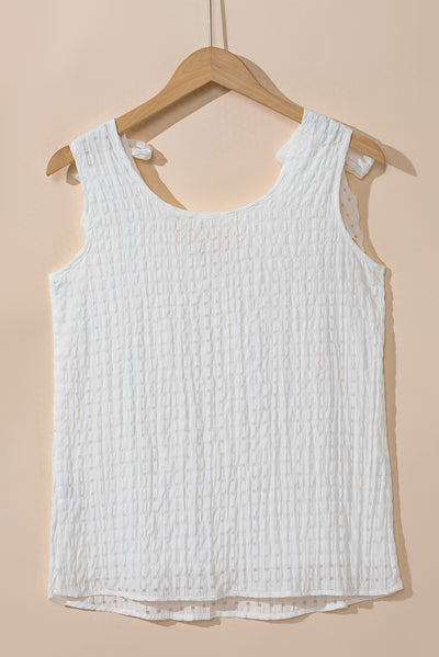 White Lattice Texture Bowknot Shoulder V Neck Tank Top