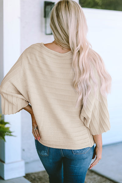 Green Exposed Seam Ribbed Knit Dolman Top