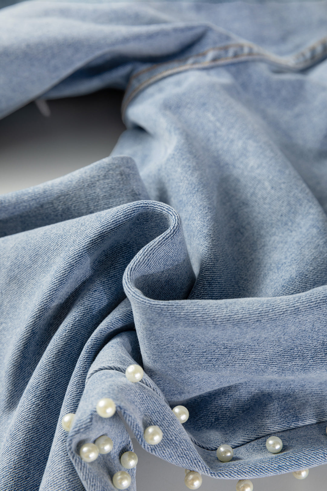 Beau Blue Mid Rise Pearl Embellished Split Wide Leg Jeans