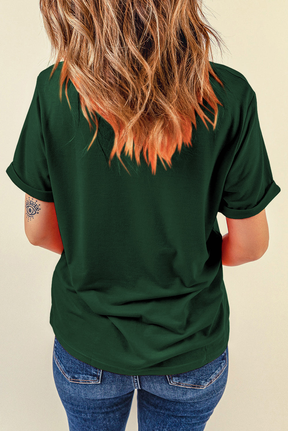 Green Casual Plain Crew Neck Tee