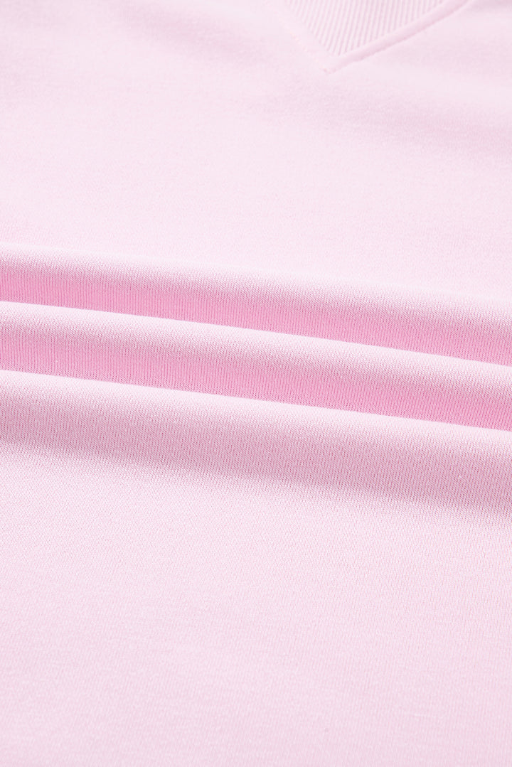 Pink Plus Size Mix Floral Patched Sleeve Ribbed Trim Baggy Sweatshirt