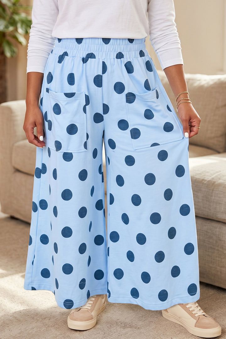 Khaki Polka Dot Elastic Waist Wide Leg Plus Size Pants