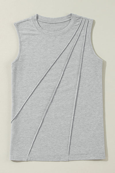 Gray Crew Neck Pleated Tank Top