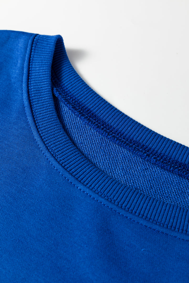 Dark Blue Striped Patchwork Sleeve Colorblock Sweatshirt