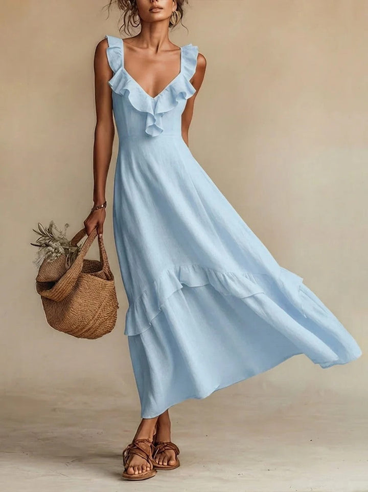 Sleeveless Ruffle Detail High-Waist Maxi Dress – 7 Colors, S–3XL