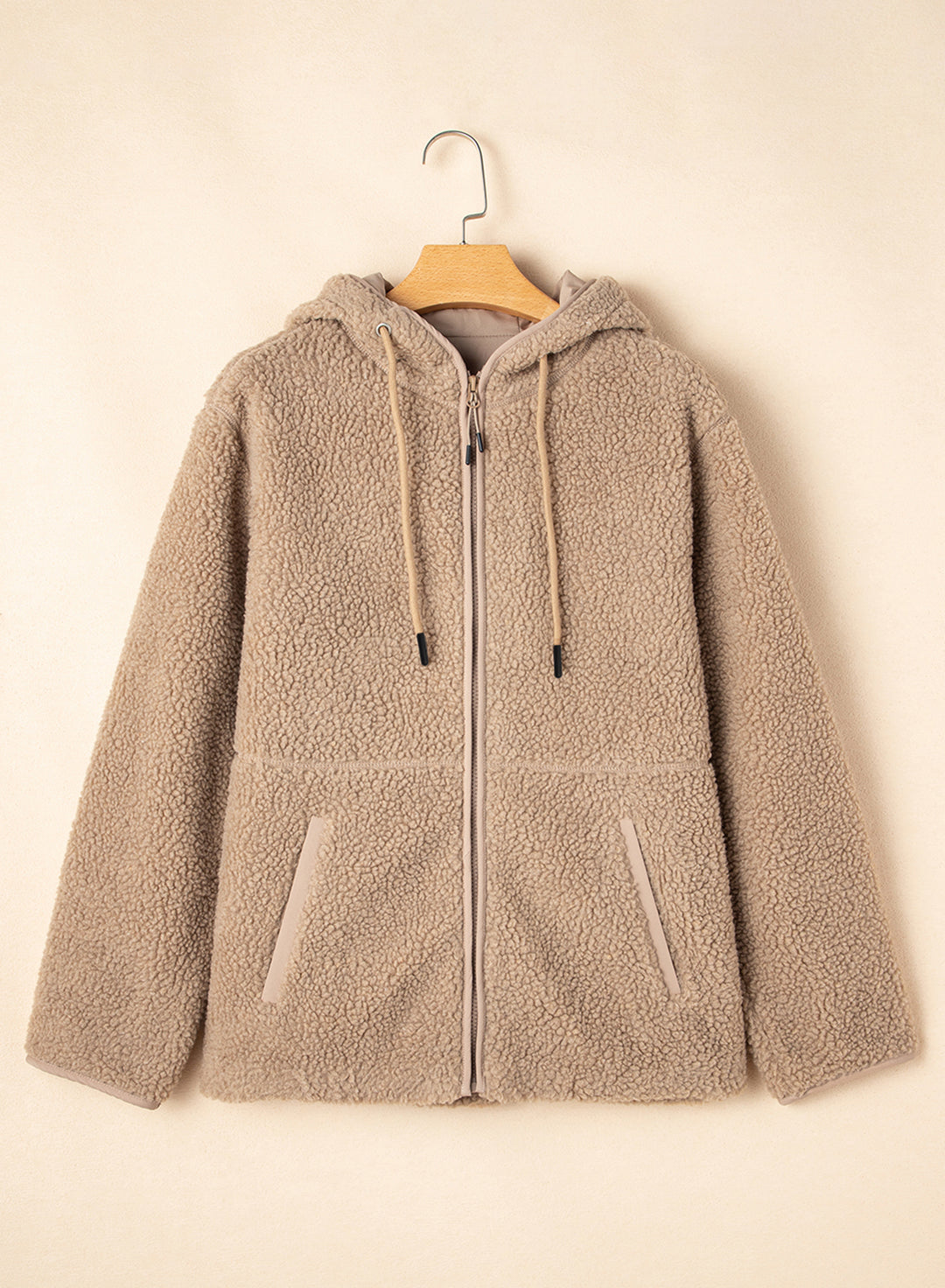 Medium Grey Fleece Zip Up Drawstring Hooded Pocketed Jacket