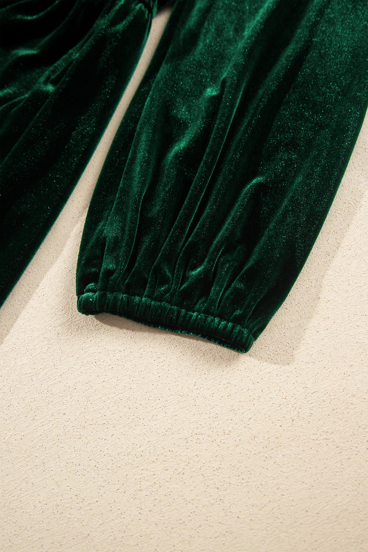 Blackish Green V Neck Long Sleeve Velvet Loose Fit Plus Size Dress