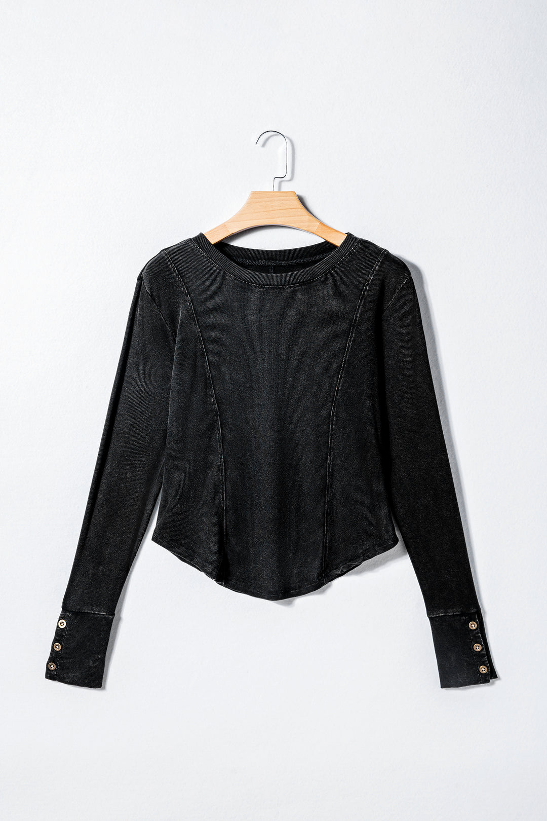 Black Exposed Seam Ribbed Long Sleeve Top