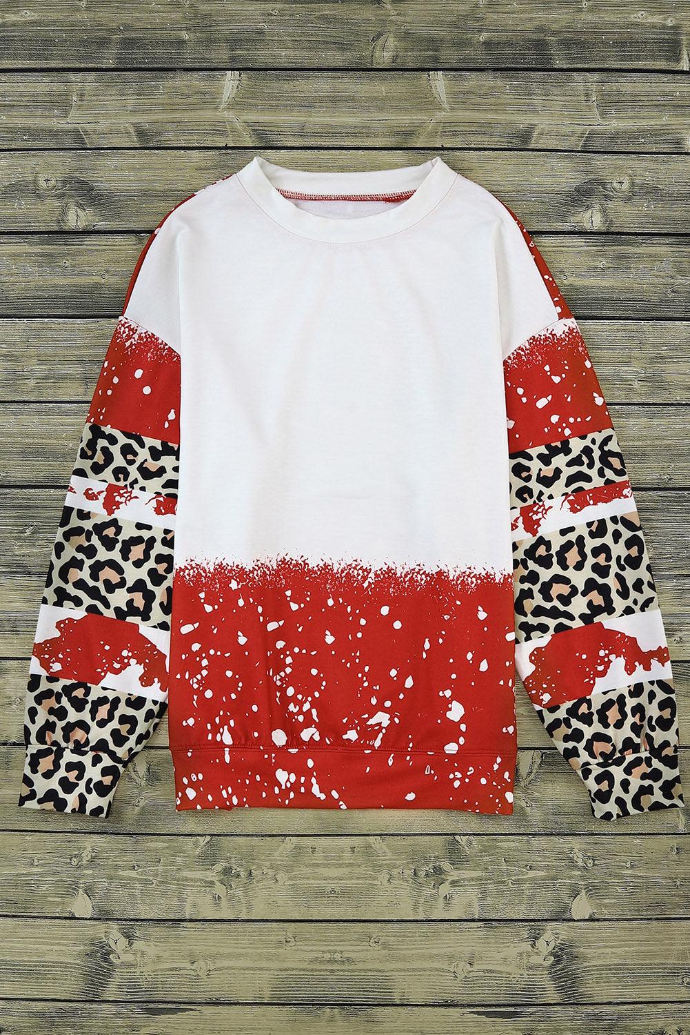 Fiery Red Tie-Dye Leopard Long Sleeve Top