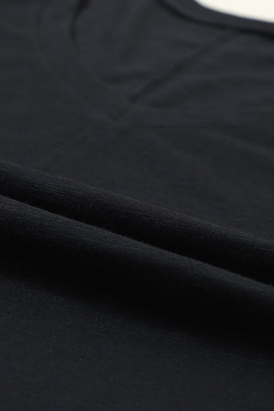 Black V Neck Center Seam Long Sleeve Tee