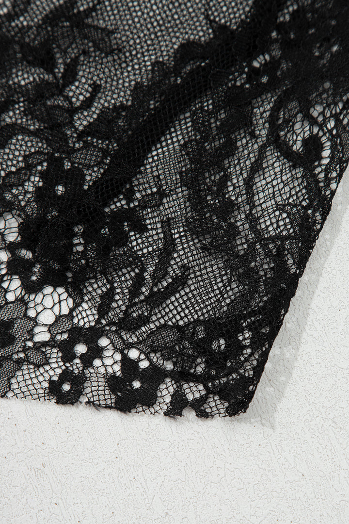 Black Asymmetric Polka Dot Print Sheer Lace Patchwork Maxi Skirt