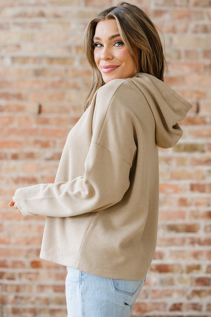 Parchment Thermal Textured Leopard Drawstring Baggy Hoodie