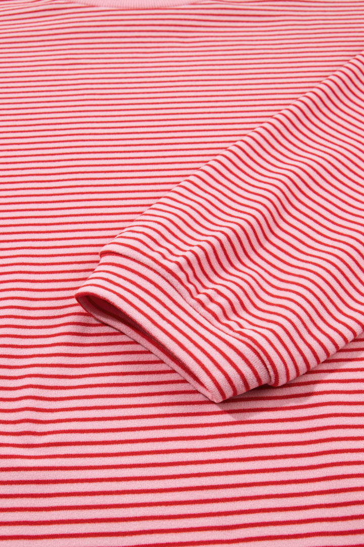 Pink Striped Drop Shoulder Long Sleeve Pant Set