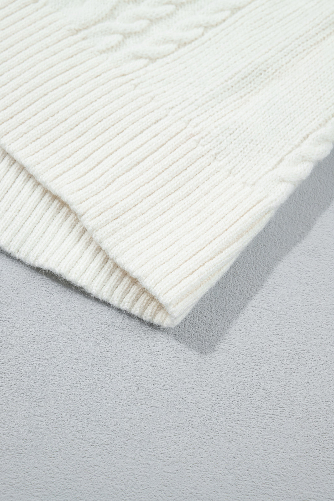 Beige Solid Color Cable Detail Knit Loose Round Neck Sweater
